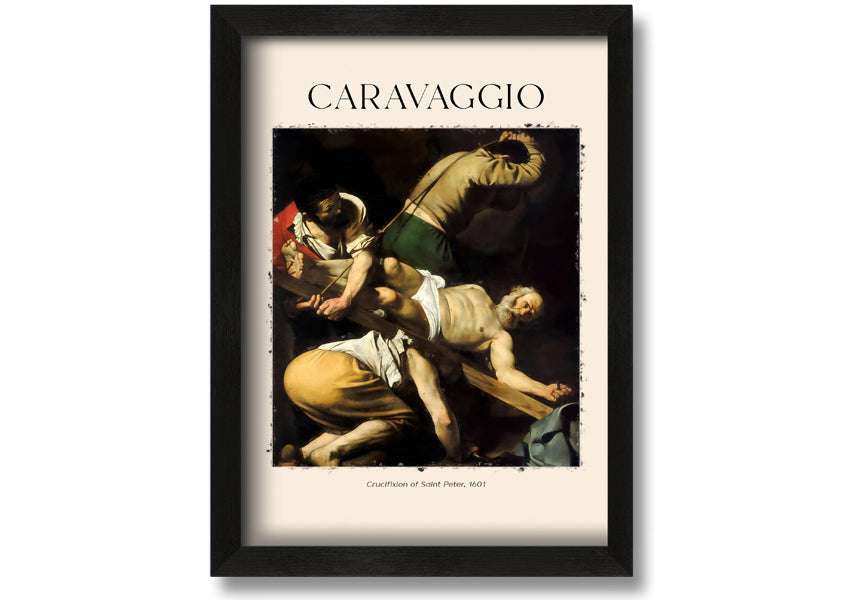 Canvas print of Crucifixion Of Saint Peter by Caravaggio, mounted on a box frame, showcasing vibrant colors and intricate details.